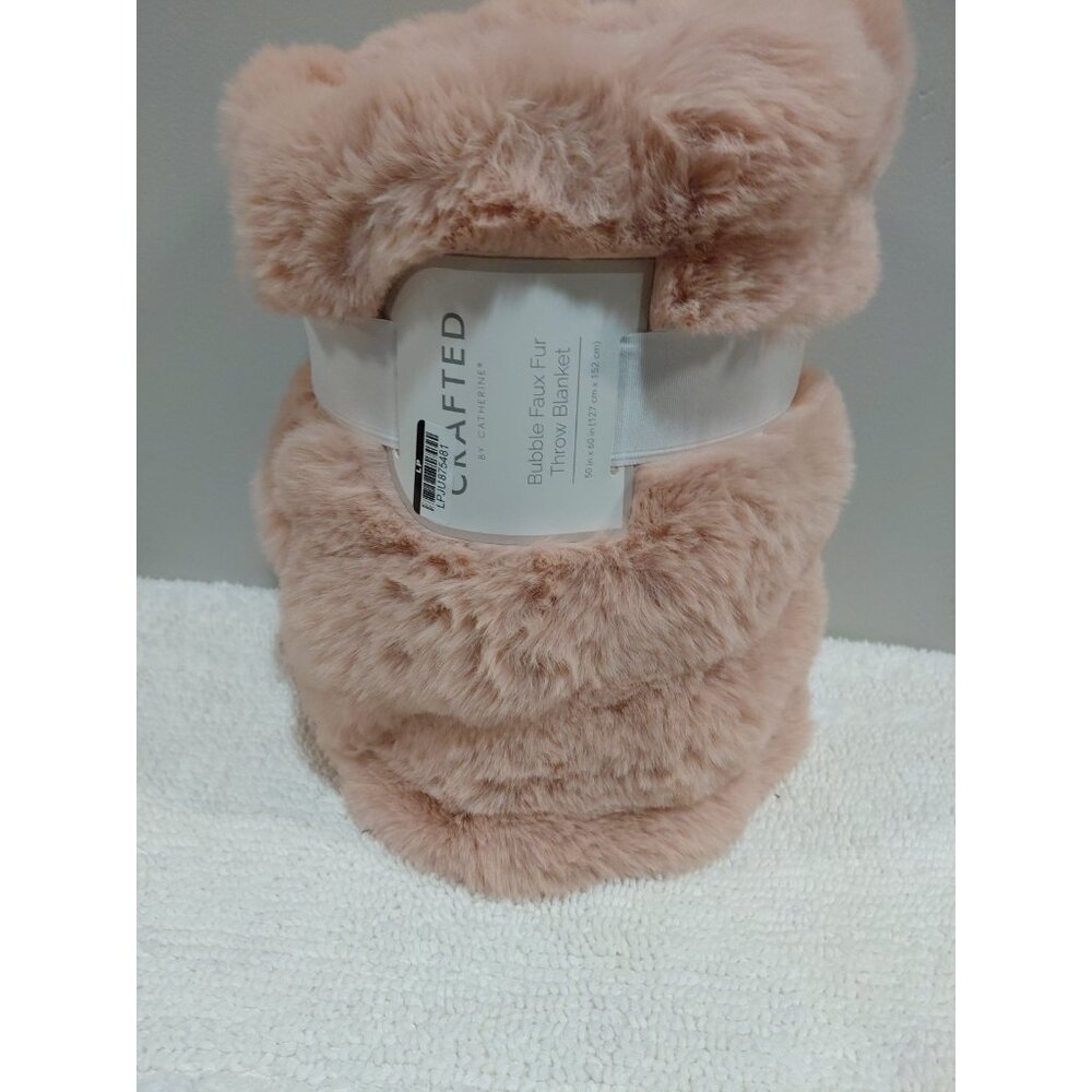 Crafted By Katherine Bubble Faux Fur Throw Blanket Pink